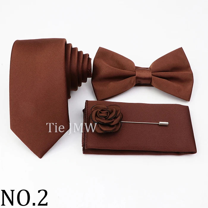 Hot Sale Pink Purple Sage Green Tie Set Polyester Necktie Bowtie Cufflink Brooch For Groom Suit Wedding Cravat Shirt Accessory