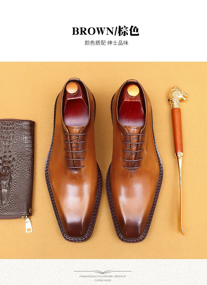 Handmade Mens Wedding Oxford Shoes Brown Genuine Leather Brogue Men's Dress Shoes Lace Up Business Formal Shoes for Men