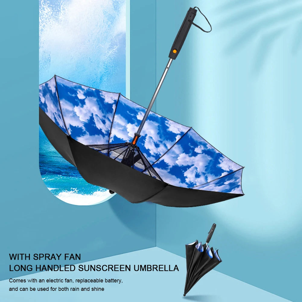 Portable Umbrella 2025 With Fan Misting UV Sun Umbrella Safety Isolation Mesh Super Wind Power Battery & USB Rechargeable Powered