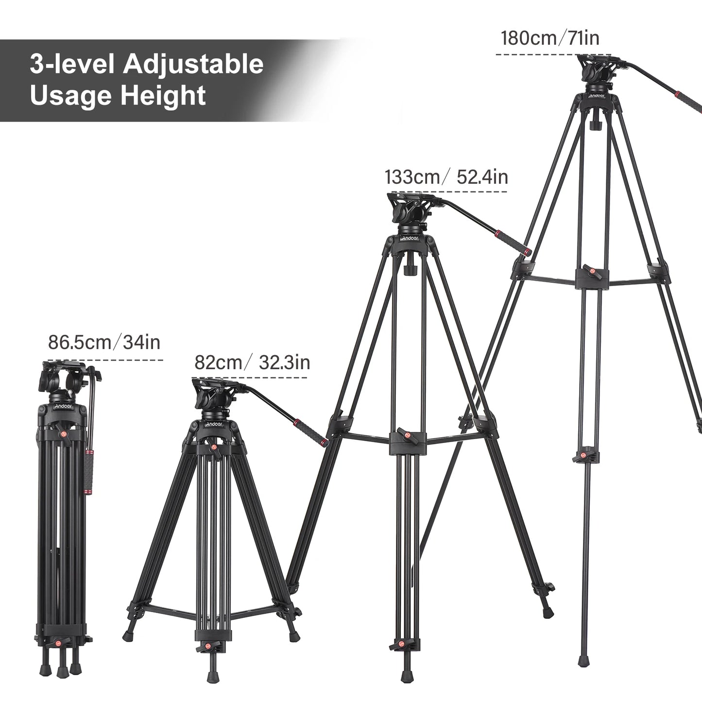 TINTINOS Andoer D1801 Professional Tripod Stand Aluminium Alloy Panorama Head 3-Section Extendable for DSLR Cameras Camcorder Photography