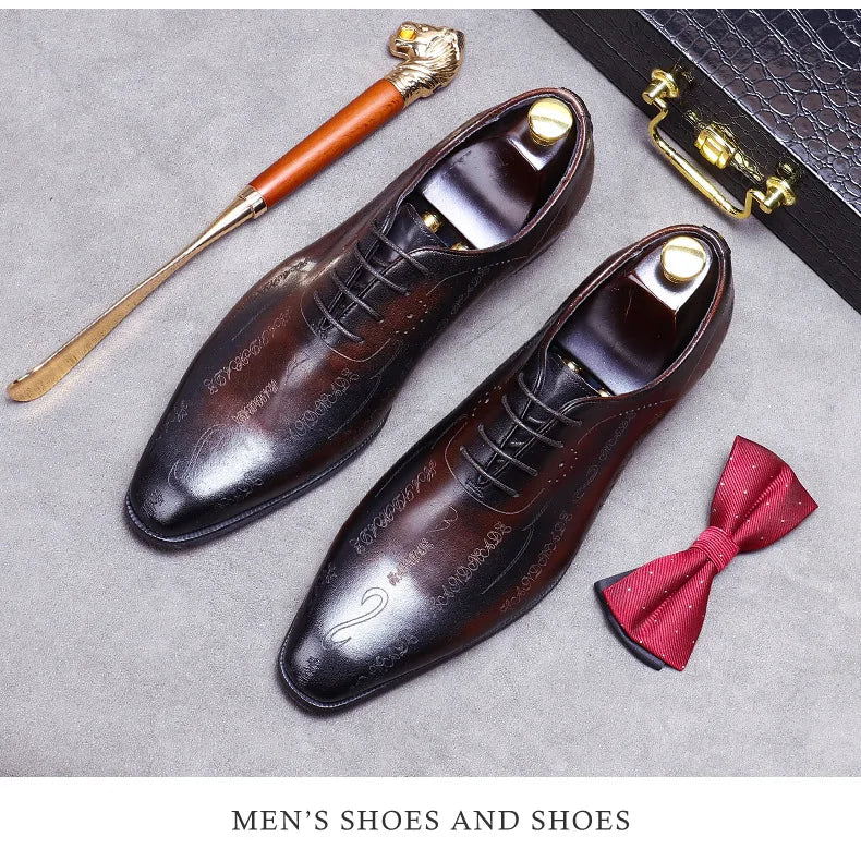 Our New Collections 2024-2025 Handmade Mens Wedding Oxford Shoes Brown Genuine Leather Brogue Men's Dress Shoes Lace Up Business Formal Shoes For Men