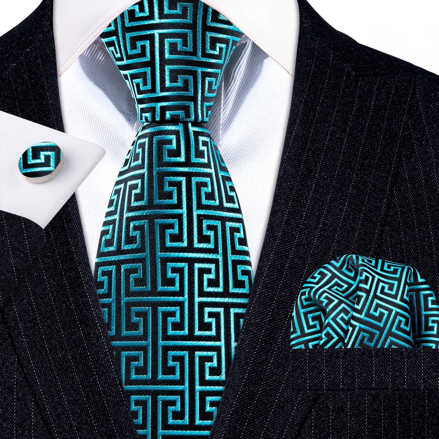 Amazony Epic Green Silk Mens Tie Hanky Cufflinks Set Mint Grass Teal Bottle Sage Pea Green Necktie For Male Wedding Business Party