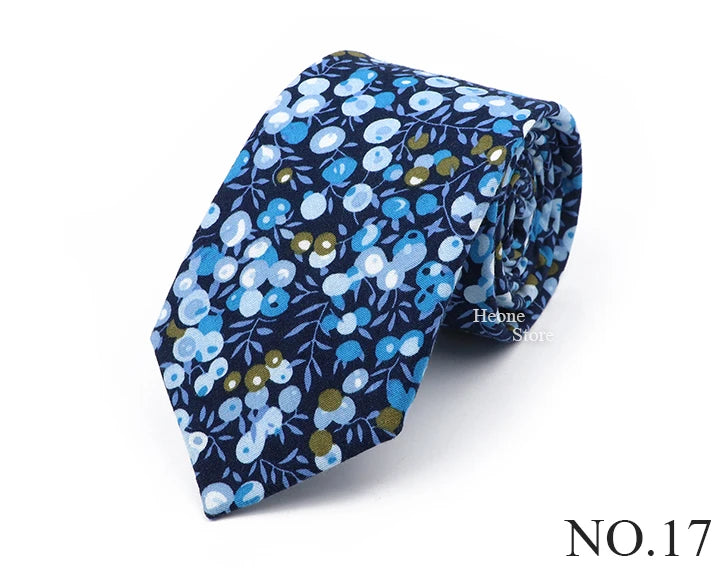 New Chic Floral Tie For Men 2025 100% Cotton Beautiful Elegant Flower Necktie White Blue Narrow Skinny Wedding Casual Cravat