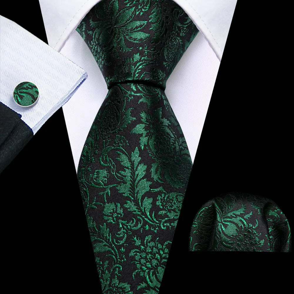 Fashion Silk Men Tie Green Teal Blue Solid Paisley Striped Plaid Floral Animal Necktie Handkerchief Cufflinks Set Barry. For Wedding