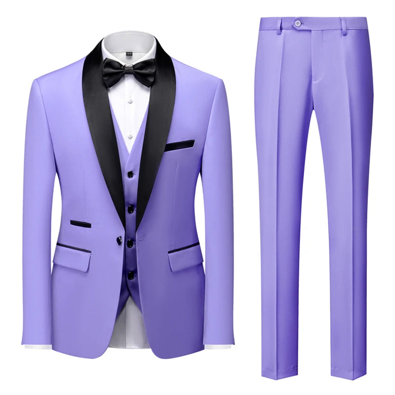 Black Men's Suit 3 Pieces, Business Wedding Terno Masculino, Fashion Slim Fit Costume Homme, Blue Red Gray, Asian Size M-4XL 5XL