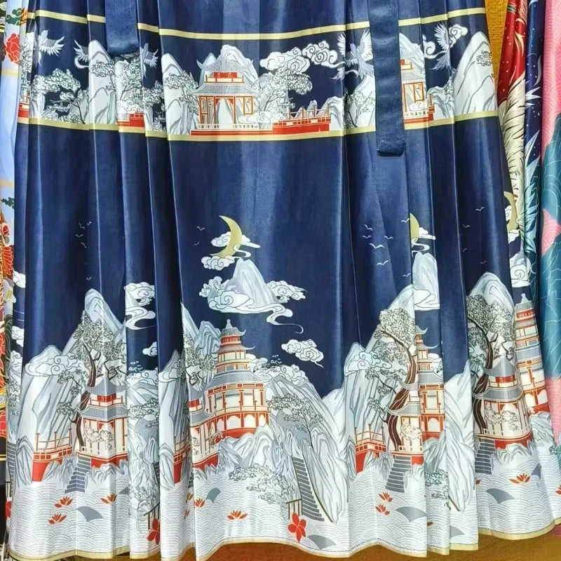 2024 Retro FRENCH Style  Jacquard Horse Face Skirt Women's Spring Fashion Versatile Pleats Lace Loose Mid Length Skirts