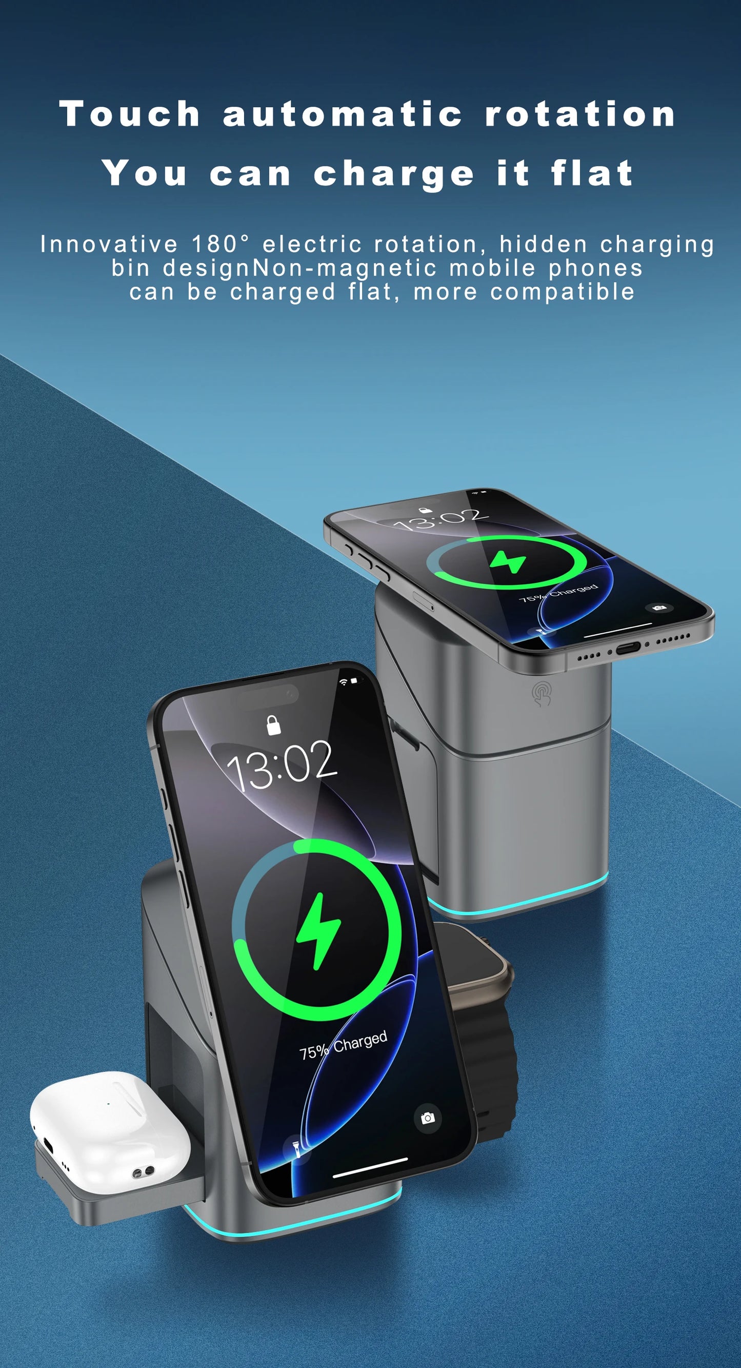 2025 new electric rotating four-in-one wireless charger charger, small and convenient to carry.