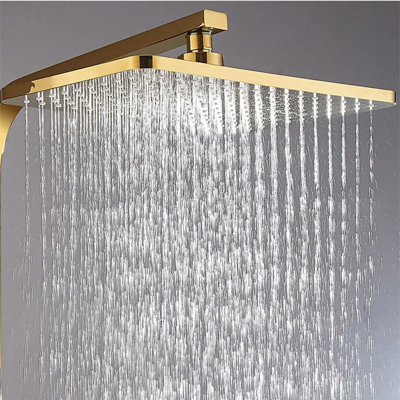 Free Shipping - Brand New 2024-2025 Gold Thermostatic Bathroom Shower Set Hot Cold Bathroom Faucet Accessories 12 Inch Shower Head Golden Bathroom Shower System