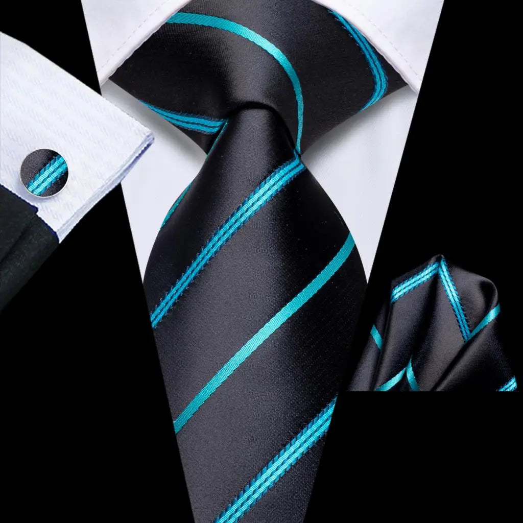Our Brand  2025 Hi Tie Striped Sage Green Mens Fashion Necktie Handkerchief Cufflinks for Tuxedo Accessory Classic Silk Luxury Tie for Man Gift