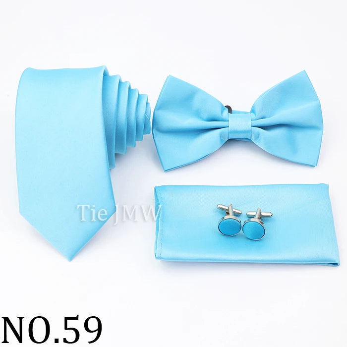 Hot Sale Pink Purple Sage Green Tie Set Polyester Necktie Bowtie Cufflink Brooch For Groom Suit Wedding Cravat Shirt Accessory