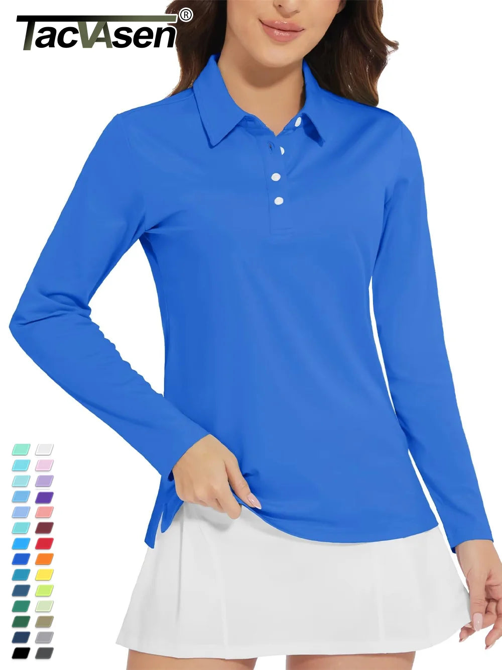 TACVASEN UPF 50+ Polo Shirts Womens Long Sleeve Shirts UV Protection Performance Polos Golf Tennis Working Shirts Pullover Top