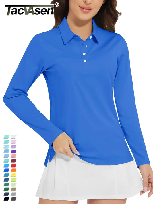 TACVASEN UPF 50+ Polo Shirts Womens Long Sleeve Shirts UV Protection Performance Polos Golf Tennis Working Shirts Pullover Top