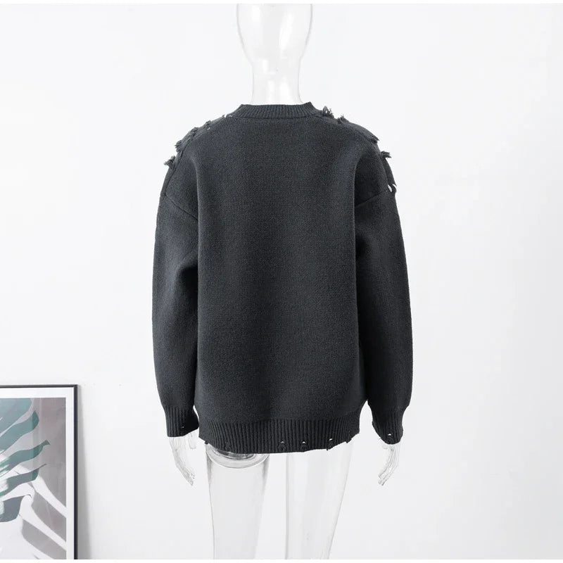 Man Panelled Contrast O neck Sweater 2024-2025 Autumn Winter Vintage Loose Long Sleeves Knitted Pullover Fashion Casual Male Jumper