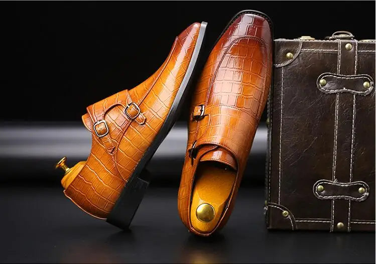 Man's Business Dress Office Shoes Crocodile Grain Leather Shoes Mens Buckle Casual Wedding Party Shoe Men Loafers Flats