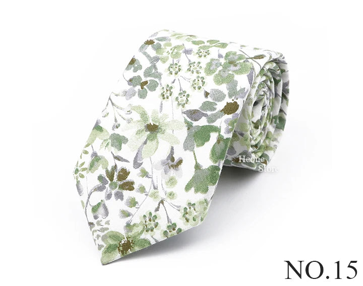 New Chic Floral Tie For Men 2025 100% Cotton Beautiful Elegant Flower Necktie White Blue Narrow Skinny Wedding Casual Cravat