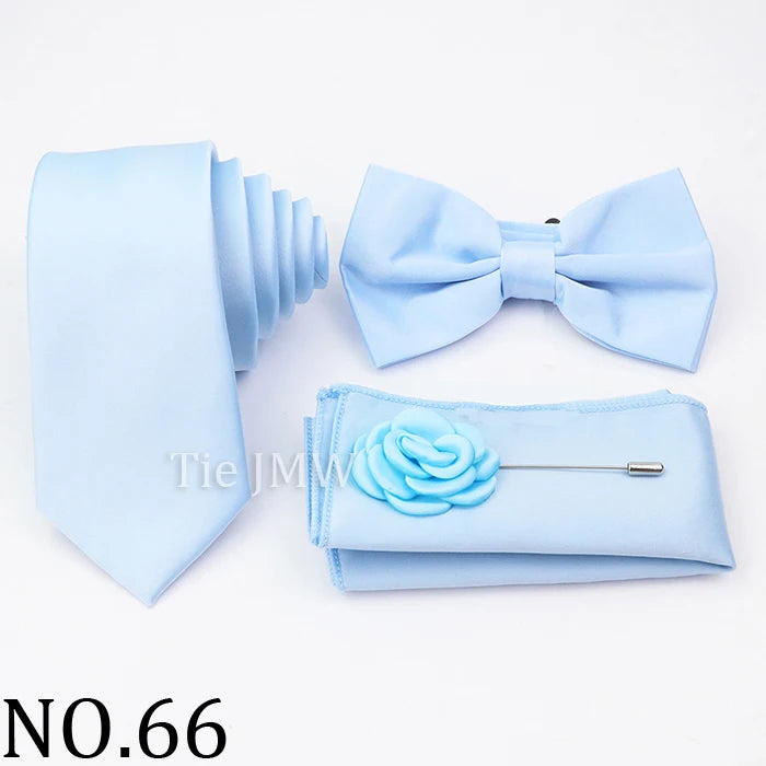 Hot Sale Pink Purple Sage Green Tie Set Polyester Necktie Bowtie Cufflink Brooch For Groom Suit Wedding Cravat Shirt Accessory