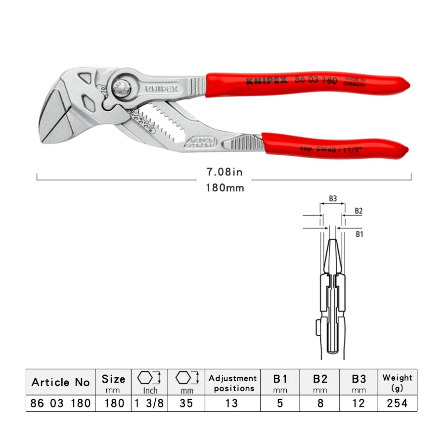 KNIPEX Pliers Wrench Chrome Plated Adjustable Plumbing Plier 8603125 8603150 8603180 8603250 8603300 8603400