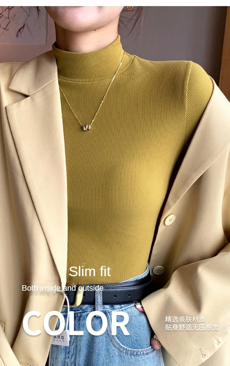 2024 New Knitted Half-turtleneck Pullovers Women Bottom Shirts Sweater Jumper Elegant USA and Canadian Fashion Long-sleeved Tops Knitwear