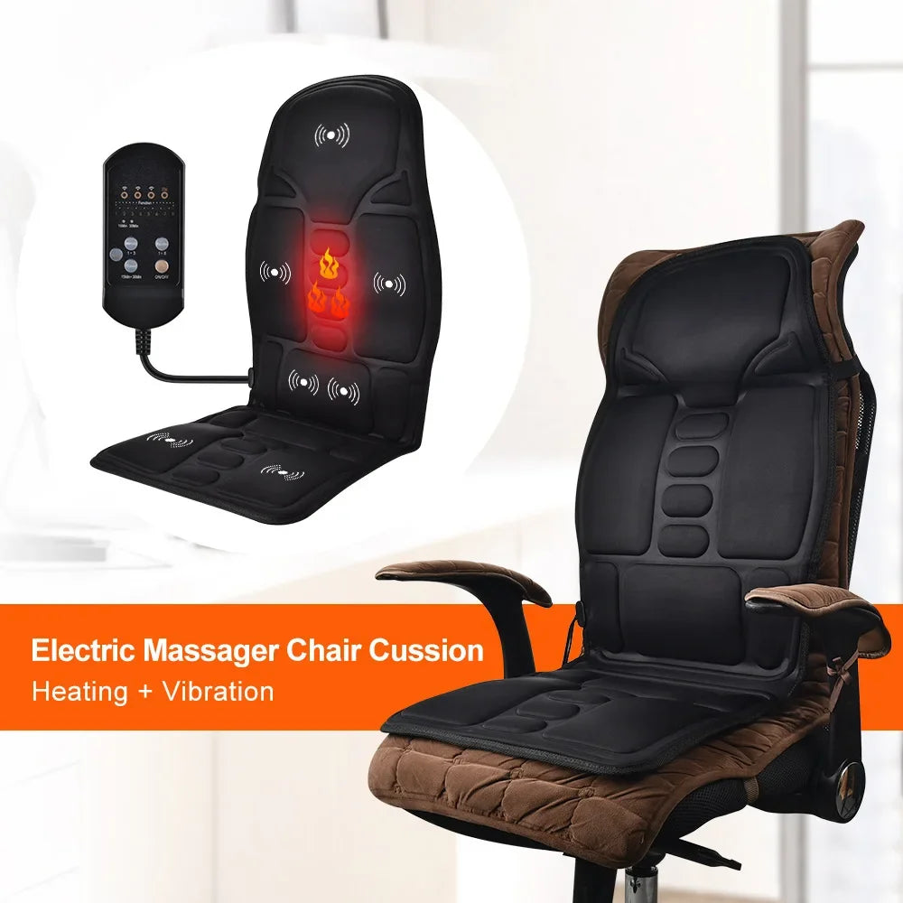 Car Home Office Massage Full-Body Back Neck Waist Therapy Heat 7 Motors Vibrate Heated Massage Electric Vibrator Cushion Seat
