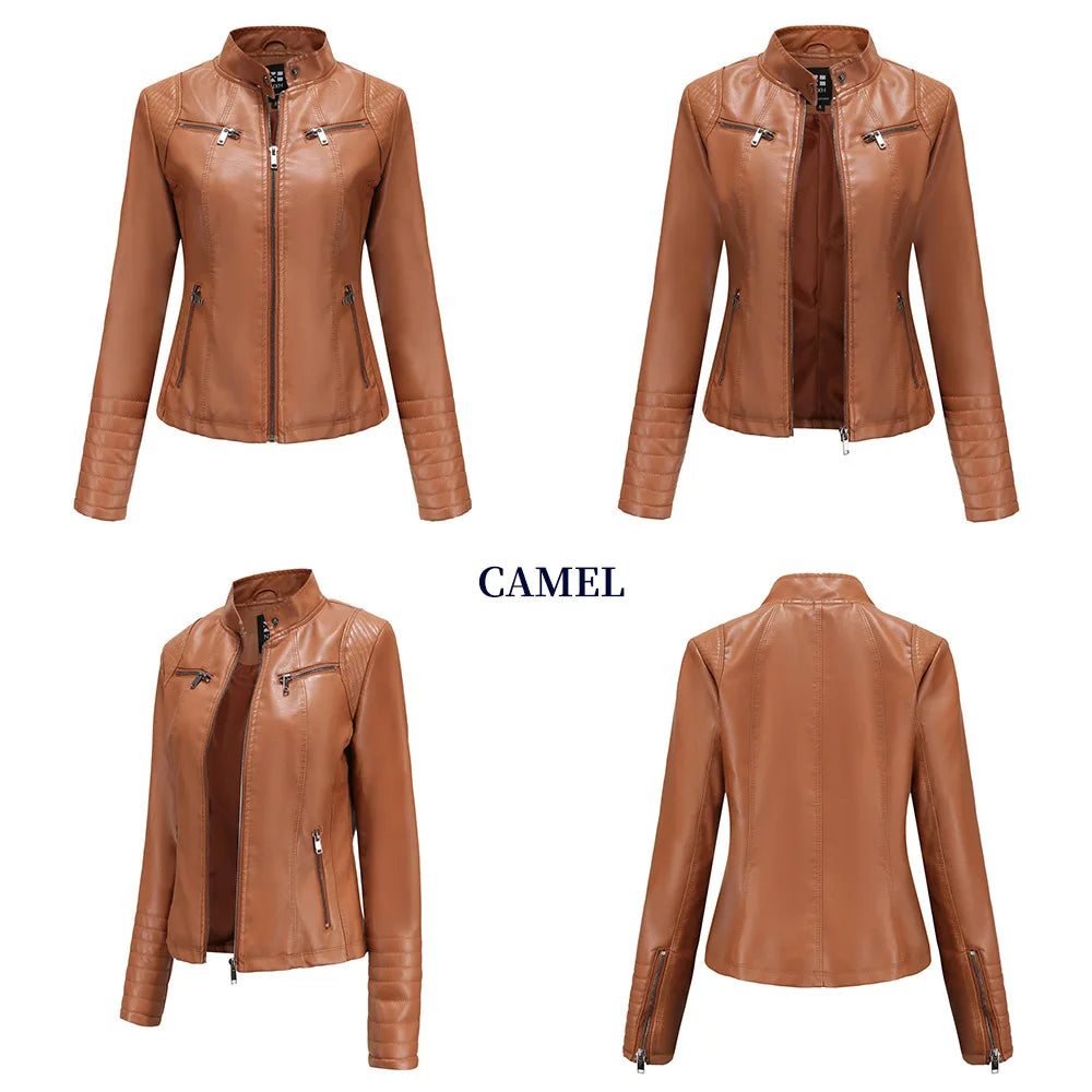 2025 Ladies New Autumn Motorcycle Short Chic PU Leather Jacket
