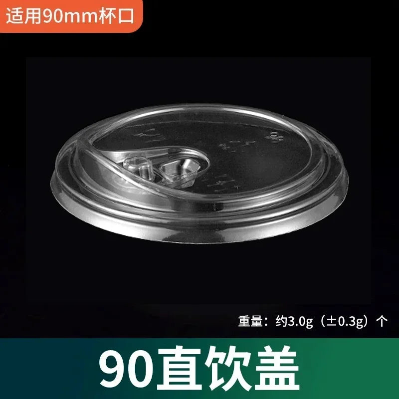 100pcs 98/90mm Caliber Cup Lid Disposable Plastic Transparent Cup Cover Milk Tea Coffee Drinks Packaged Leak Proof Cup Lids