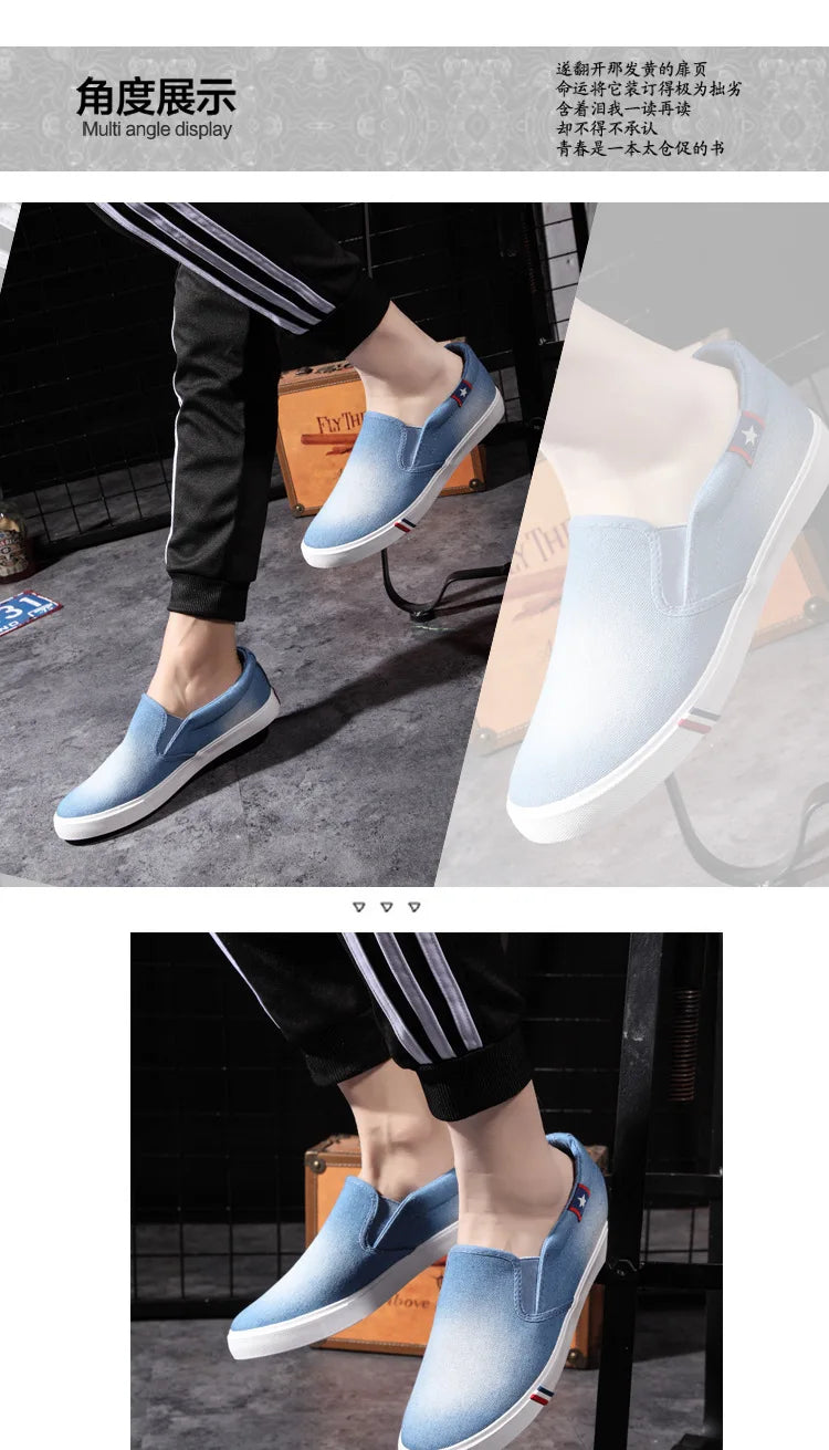 Denim Men's Canvas Shoes Slip-On Sneakers Male Flats Breathable Loafers for Men 2025 Summer Trainers Light Black Shoes Footwear