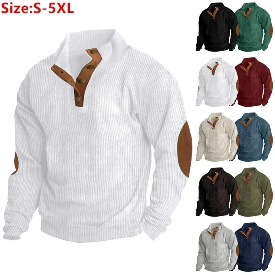 New2024 Men‘s Versatile Sweatshirts Spring Autumn Casual Stand Collar Pullovers Tops Vintage Waffed Patchwork Tops Men's Hoodies