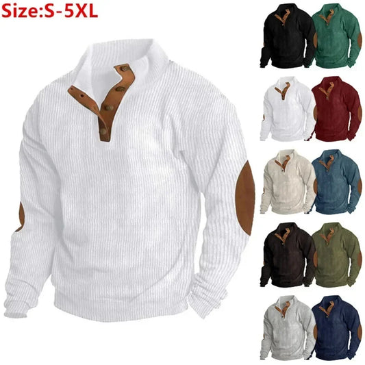 New2024 Men‘s Versatile Sweatshirts Spring Autumn Casual Stand Collar Pullovers Tops Vintage Waffed Patchwork Tops Men's Hoodies