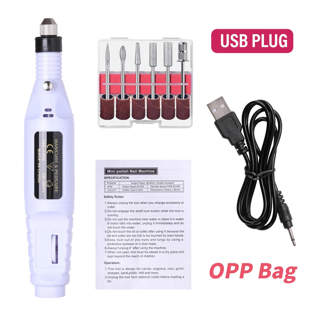 6 Color Portable Nail Polishing Machine NEW Nail Drill Machine Electric Nail Sander Nail Accessories Milling Cutter For Manicure