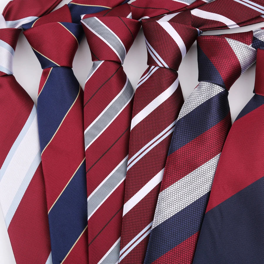 Luxury 8CM Mens Ties Necktie Red Color Stripes Ties For Man Groom Jacquard Woven Neck Tie For Business Wedding Party