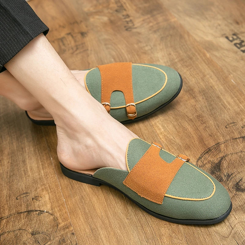 NEW 2025 Suede Leather Shoes Men's Casual Luxury Brand Handmade Muller Loafers Men Slip-On Flats Driving Dress Shoes Half Slippers 38-48