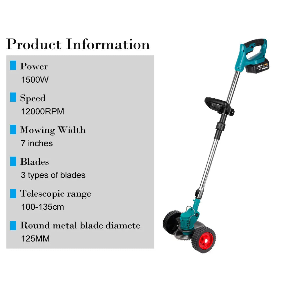 1500W Electric Grass Trimmer with1/2 Battery Lawn Mower Powerful Cutter Weeder 7800RPM Cordless Cutting Machine Weed Garden Tool