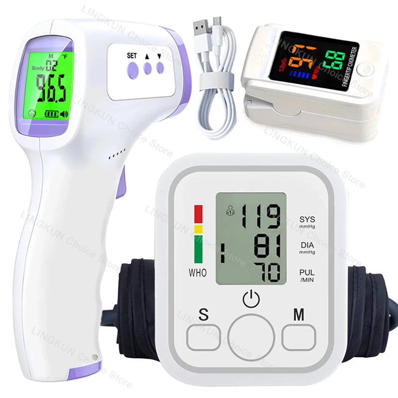 Digital Arm Blood Pressure Test Kit Cuff Sensor Monitor BP Automatic Pressure Tonometer Tensiometer Heart Rate Pulse Meter