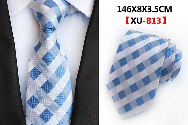 Men's Fashion Tie 8cm Silk Classic Necktie Yellow Blue Plaid Striped Flower Ties Business Wedding Mans Neckwear Gift Accessories