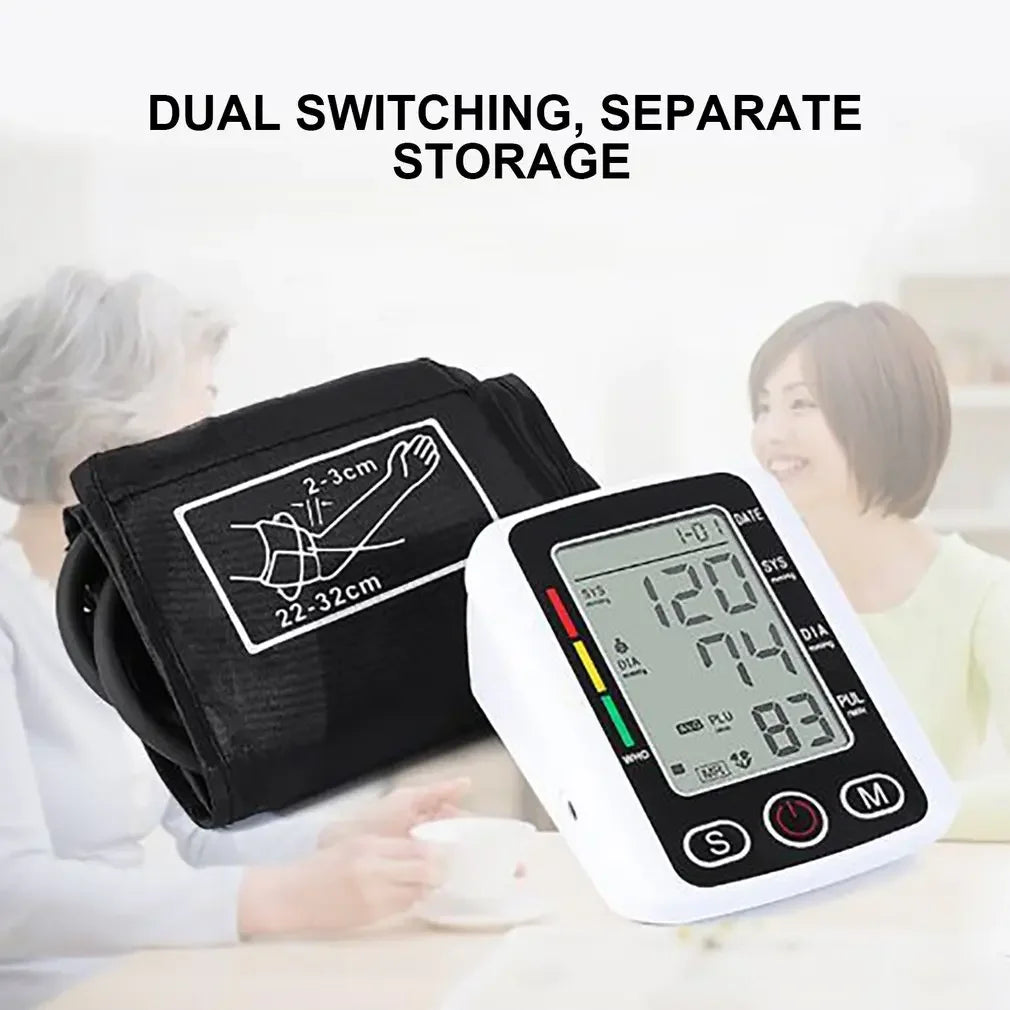 LCD Portable Health Care Pulse Meter BP Monitor Automatic Digital Arm Blood Pressure Monitor Tonometer Meter Sphygmomanometer