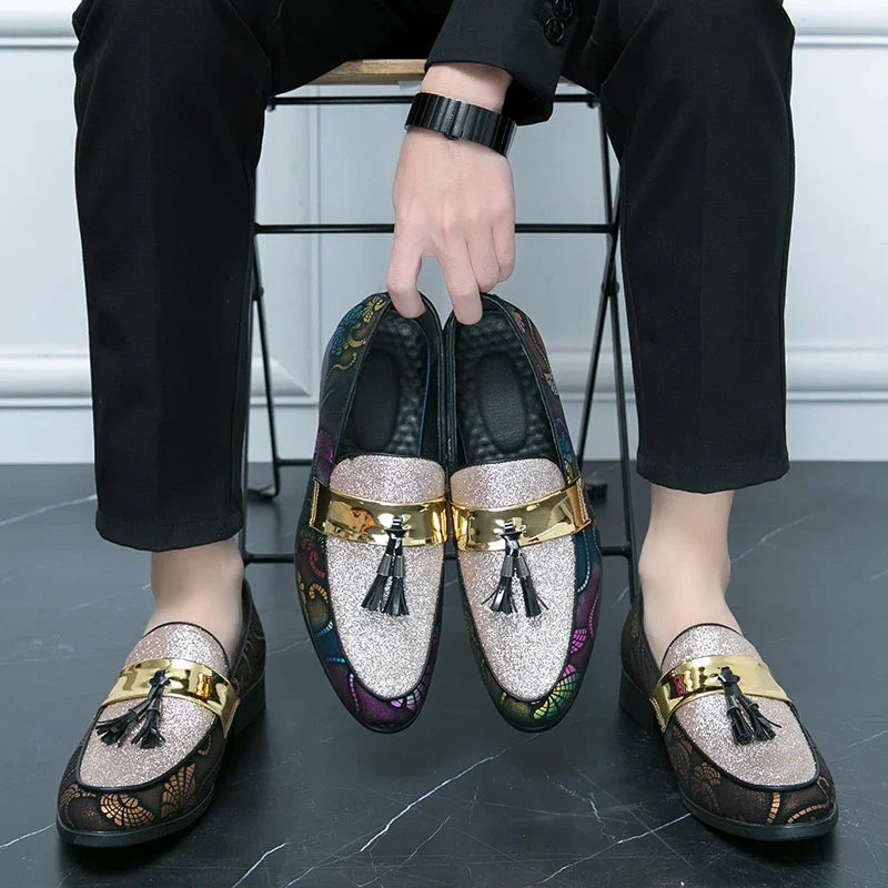 New 2025  Loafers for Men Flock Embroider Tassel Casual Shoes Slip-On Breathable Handmade Mens Dress Shoes Size 38-47