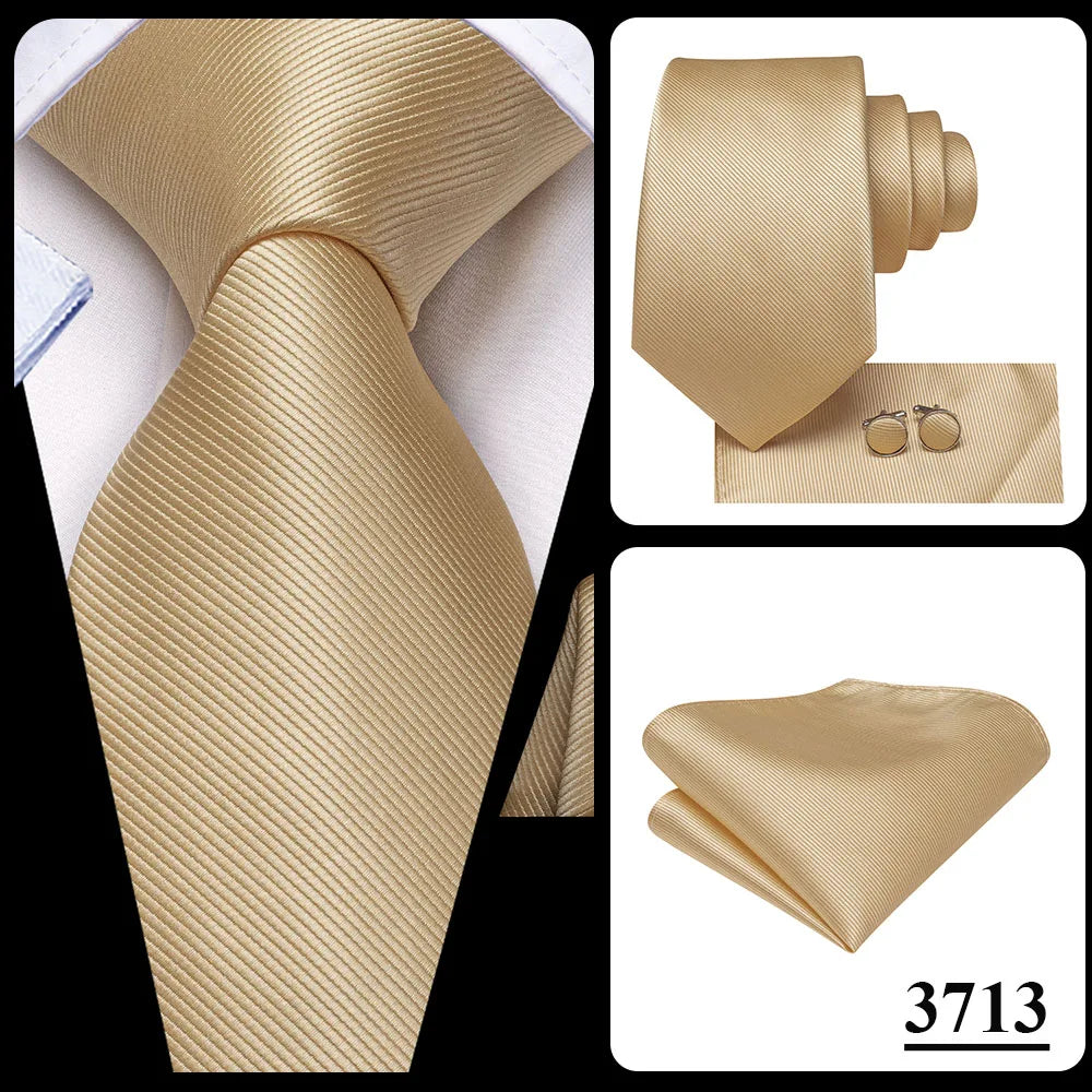 Hi-Tie Solid Green Orange Mens Fashion Necktie Handkerchief Cufflinks for Tuxedo Accessory Classic Silk Luxury Tie for Man Gift