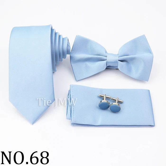 Hot Sale Pink Purple Sage Green Tie Set Polyester Necktie Bowtie Cufflink Brooch For Groom Suit Wedding Cravat Shirt Accessory