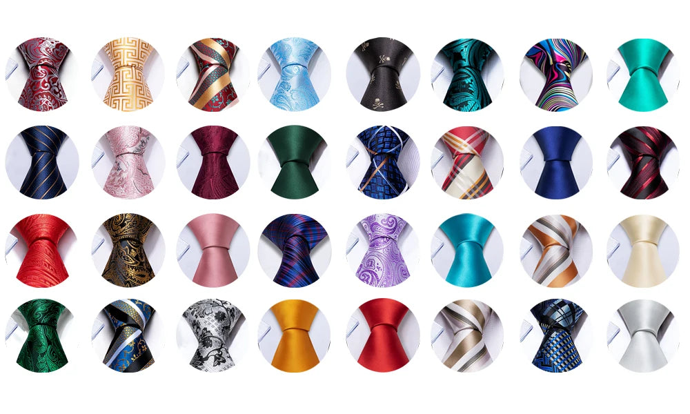 Fashion Mens Ties Set Silk Gray Black Silver White Striped Plaid Solid Paisley Floral Neck Tie Hankderchief Cufflinks Barry·Wang