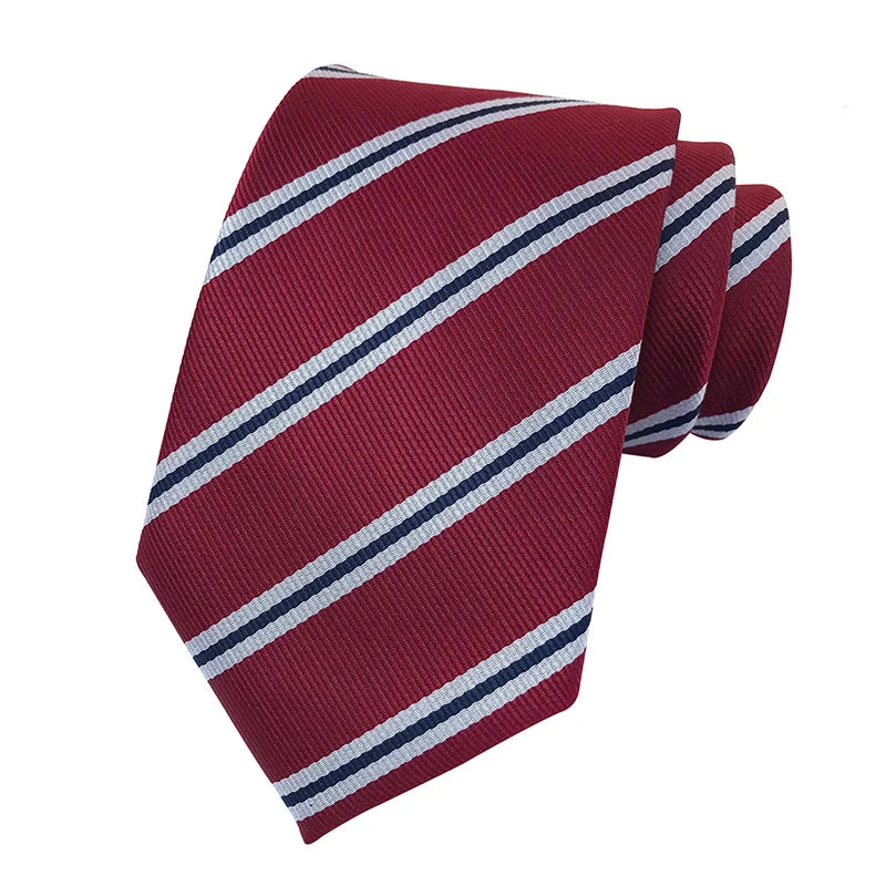 Luxury 8CM Mens Ties Necktie Red Color Stripes Ties For Man Groom Jacquard Woven Neck Tie For Business Wedding Party