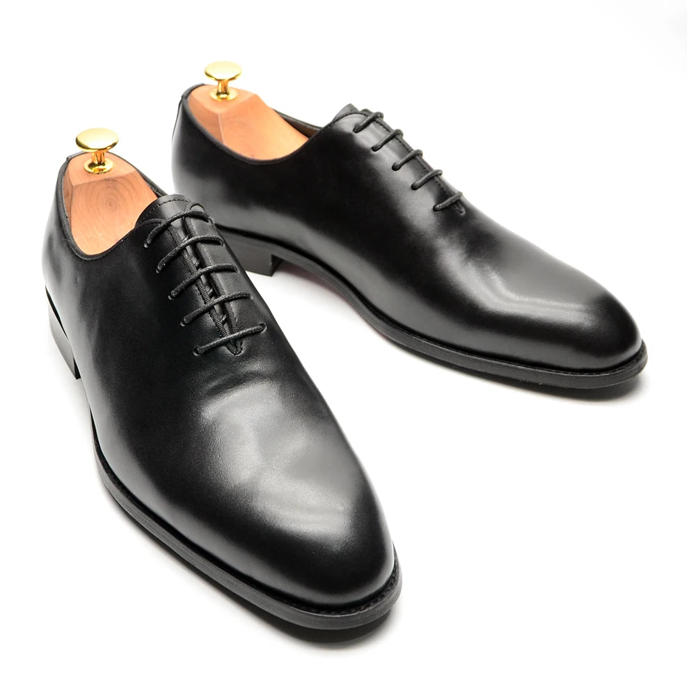 Brand Designer Whole Cut Oxford Dress Shoes Men Genuine Leather Handmade Lace Up Plain Toe Business Office Formal Wedding Shoe