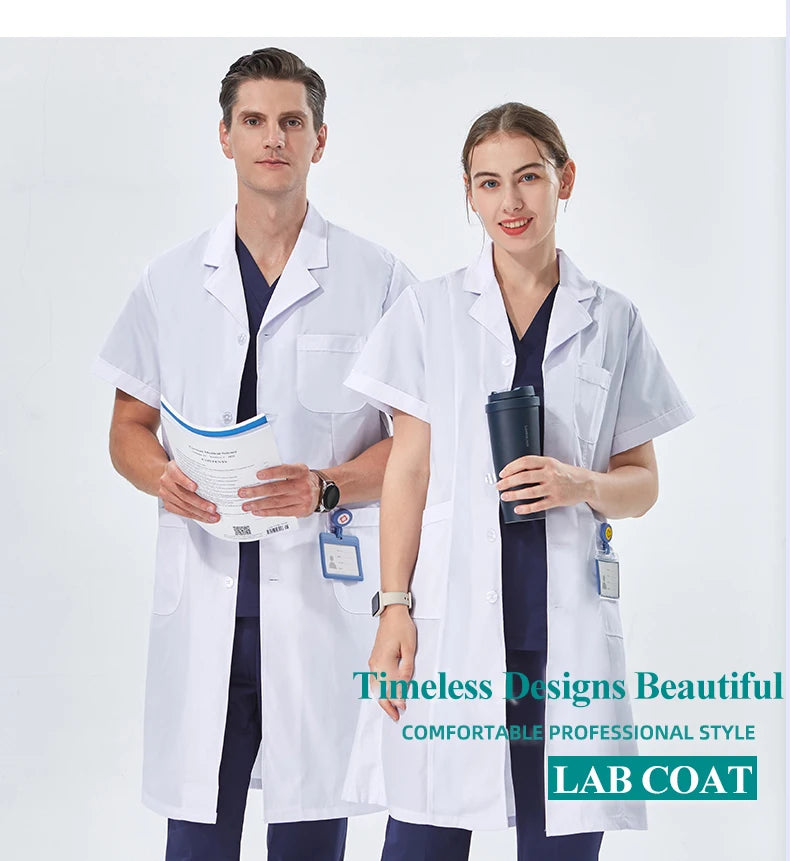 NEW 2024  White Lab Coat for Women Men Students Chemistry Healthcare Professionals Nurse Long Sleeves Doctor Work Robe XK002