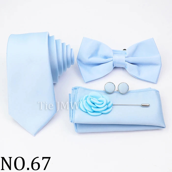 Hot Sale Pink Purple Sage Green Tie Set Polyester Necktie Bowtie Cufflink Brooch For Groom Suit Wedding Cravat Shirt Accessory