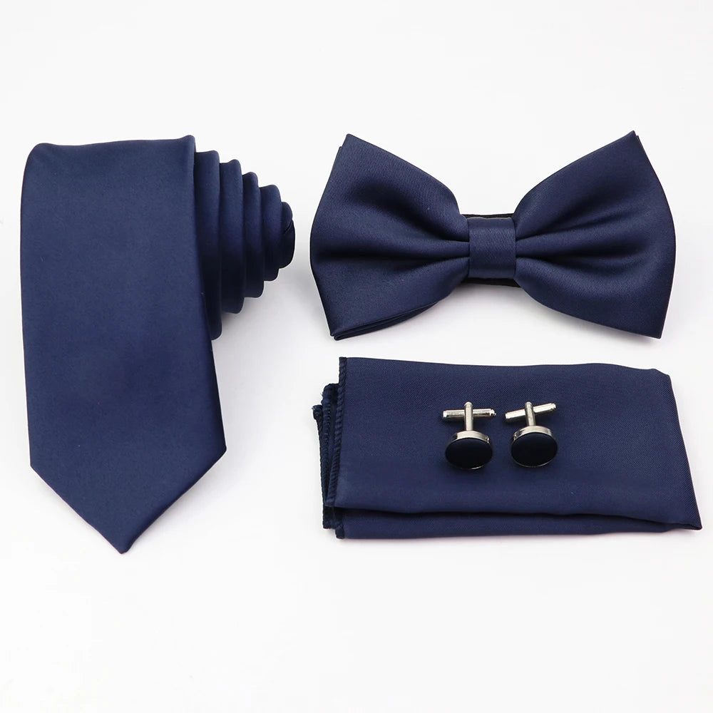 Hot Sale Pink Purple Sage Green Tie Set Polyester Necktie Bowtie Cufflink Brooch For Groom Suit Wedding Cravat Shirt Accessory