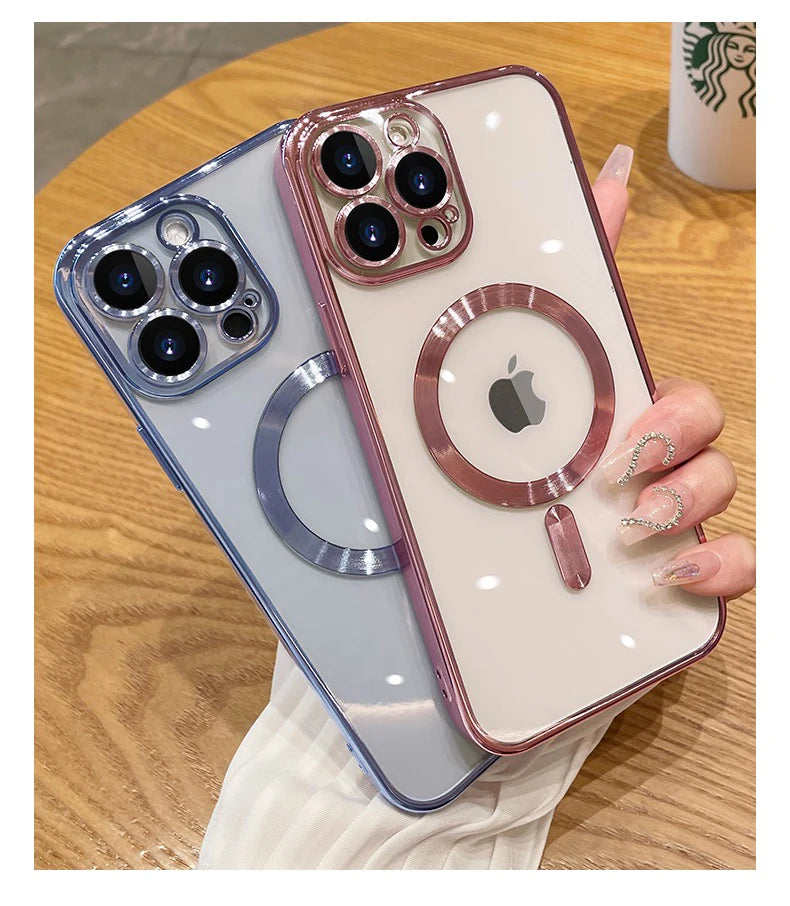 Fashion Magnetic Case For Magsafe For iPhone 14 13 12 11 Pro Max 14 Plus Plating Clear Soft Silicone Wireless Charging Cover