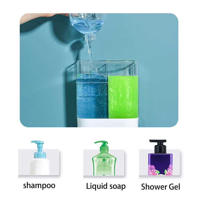 Doublehead Soap Dispenser Bathroom Wall Mount Shower Shampoo Bottle Lotion Container Holder Double Head Foam Hand Wash Dispenser