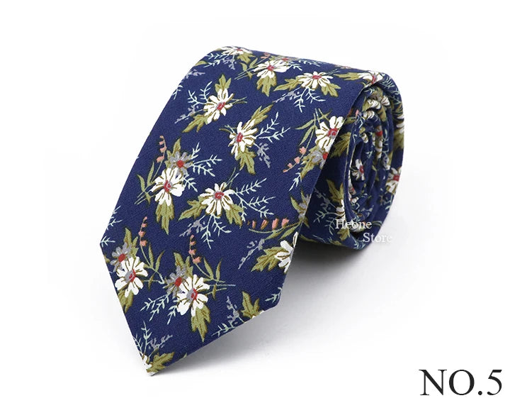 New Chic Floral Tie For Men 2025 100% Cotton Beautiful Elegant Flower Necktie White Blue Narrow Skinny Wedding Casual Cravat