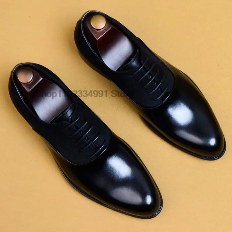 New 2024 HNXC Mens Oxford Genuine Leather Shoes Black Brown Classic Shoes Brogue Lace Up Dress Wedding Office Business Men Formal Shoes