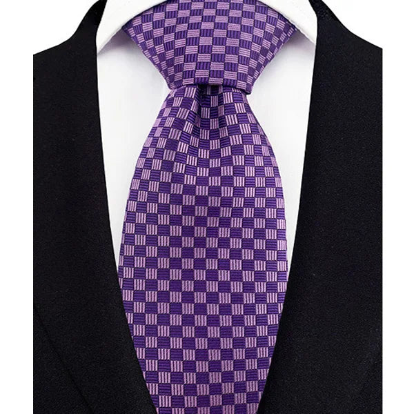 Luxury 8CM Mens Necktie Purple Color Stripes Floral Plaid Ties For Man Groom Jacquard Woven Neck Tie For Business Wedding Party