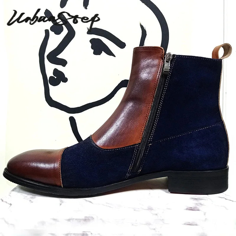 Big Big Big SALES IS ON NOW LUXURY MEN'S BOOTS HIGH ZIPPER ANKLE BOOTS STRAP BCKLE CASUAL MENS DRESS SHOES BLUE MIX BROWN GENUINE LEATHER BOOTS MEN
